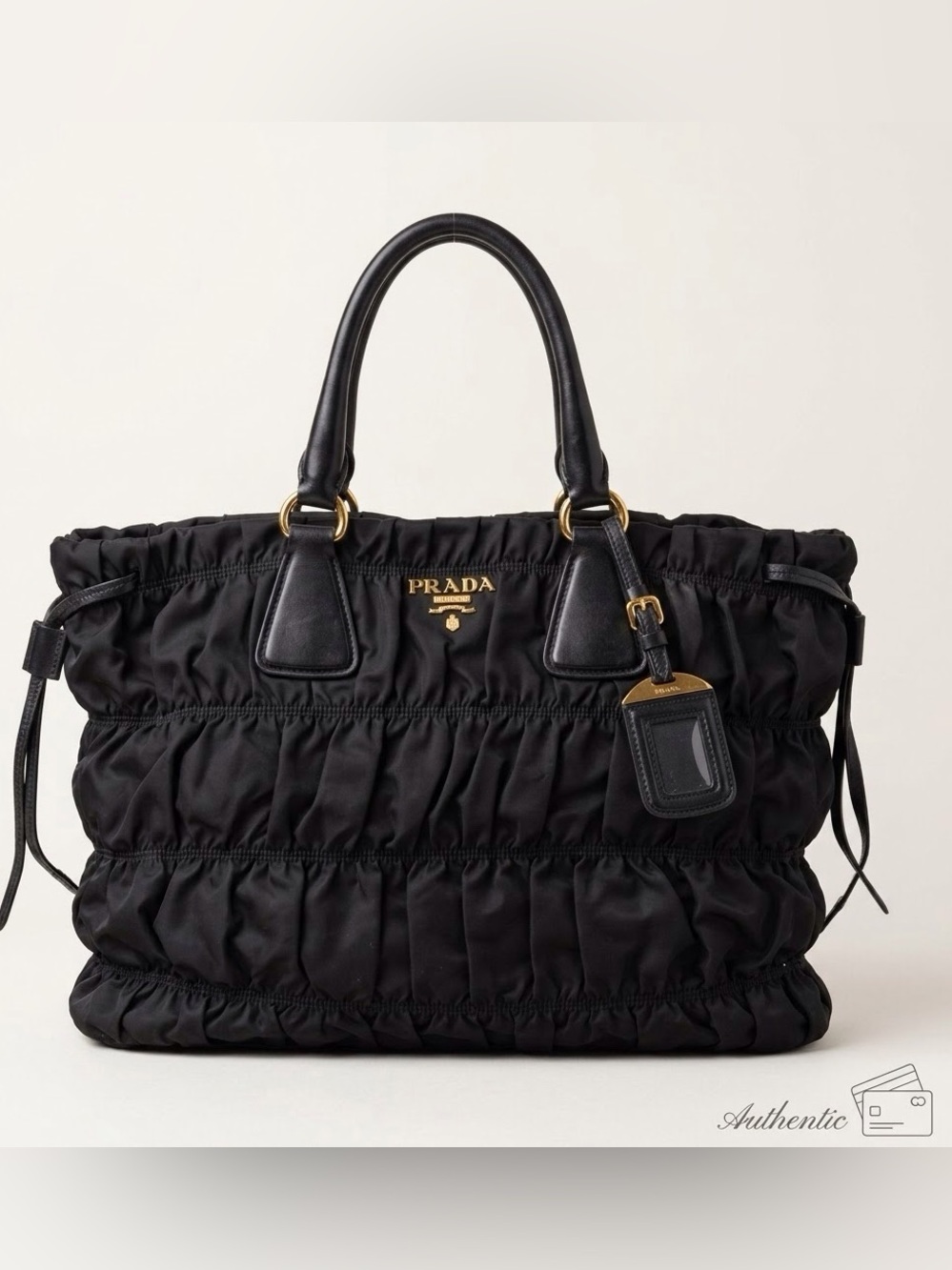 Prada / Authentic Tessuto Gaufre Black Nylon Tote Handbag B1788M